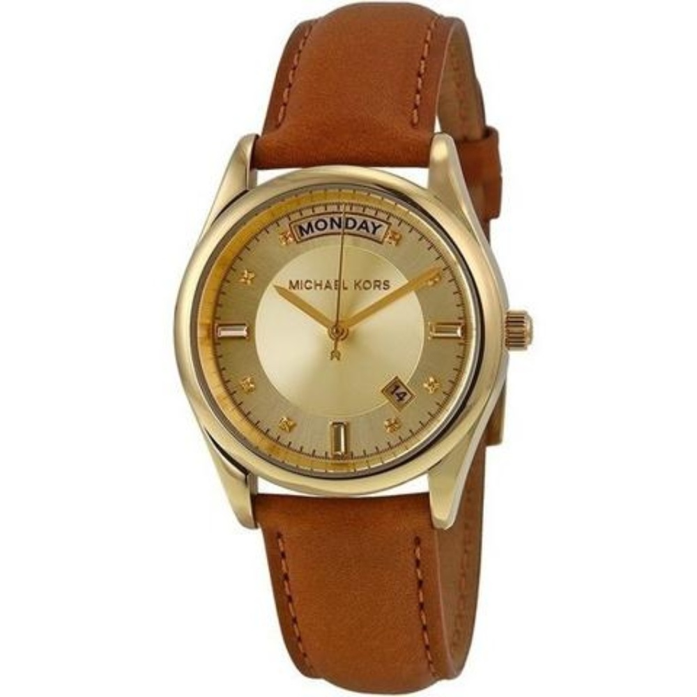 MICHAEL KORS WOMEN'S SAWYER WATCH BROWN LEATHER